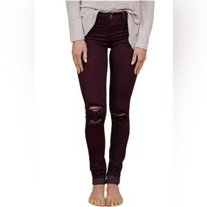 KAN CAN KNEE DISTRESSED SKINNY JEANS- DEEP BURGUNDY